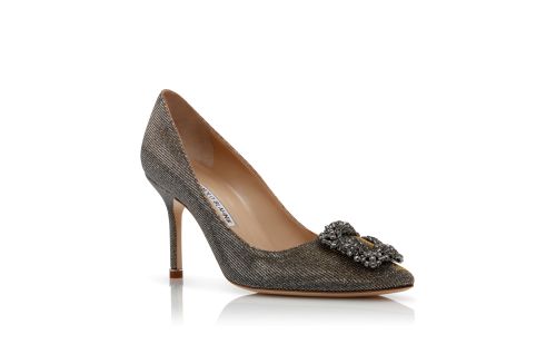 HANGISIFLAT GLITTER | Silver Glitter Fabric Jewel Buckle Flat Pumps ...