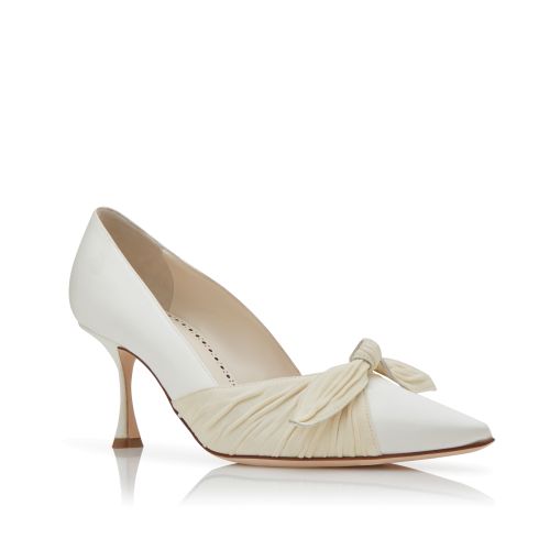 White and Cream Satin Bow Detail Pumps, £775