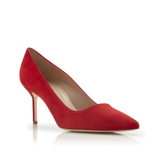 BB | Red Suede Pointed Toe Pumps | Manolo Blahnik