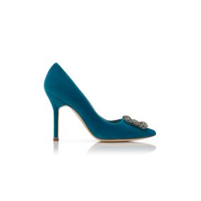 HANGISI VELVET | Blue Velvet Jewel Buckle Pumps | Manolo Blahnik