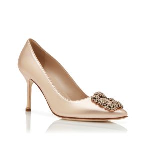 HANGISI 90 | Copper Nappa Leather Jewel Buckle Pumps | Manolo Blahnik