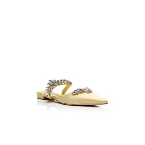 LURUMFLAT | Cream Satin Crystal Embellished Flat Mules | Manolo