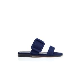 TITUBAFLAT Navy Blue Suede Flat Sandals Manolo Blahnik