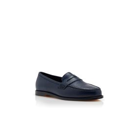 PERRITA | Dark Blue Calf Leather Penny Loafers | Manolo Blahnik