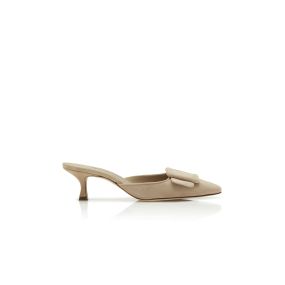 MAYSALE | Beige Suede Kitten Heel Mules | Manolo Blahnik