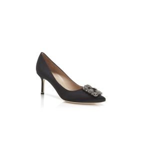 HANGISI 70 | Black Satin Jewel Buckle Pumps | Manolo Blahnik