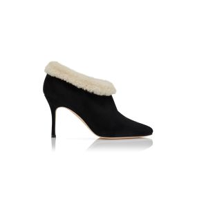 ESCARIA Black and Cream Suede Ankle Boots Manolo Blahnik