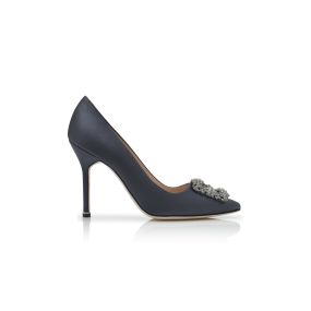 HANGISI Dark Grey Satin Jewel Buckle Pumps Manolo Blahnik