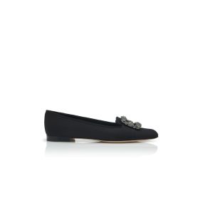 MARRIA | Black Crepe de Chine Embellished Flat Pumps | Manolo Blahnik