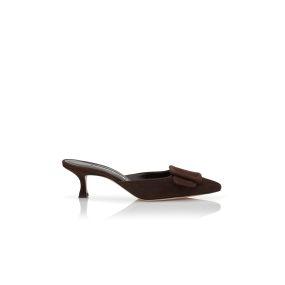 MAYSALE | Brown Suede Buckle Mules | Manolo Blahnik