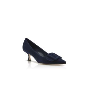 MAYSALEPUMP 50 | Navy Blue Suede Buckle Detail Pumps | Manolo Blahnik