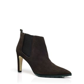 CHELDA | Dark Brown Suede Heeled Boots | Manolo Blahnik