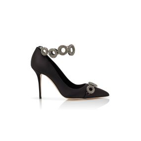 ISTERA Black Satin Embellished Pumps Manolo Blahnik