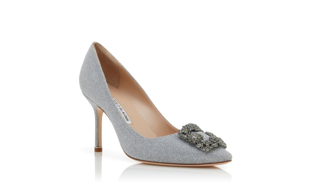 HANGISI GLITTER | Silver Glitter Jewel Buckle Pumps | Manolo Blahnik