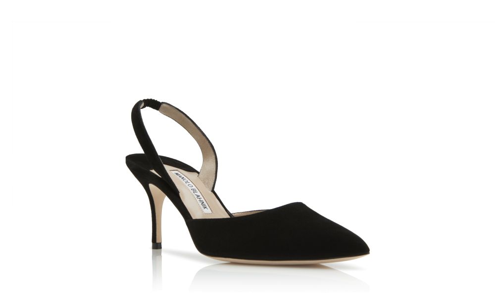 MAYSALE | Black Suede Kitten Heel Mules | Manolo Blahnik