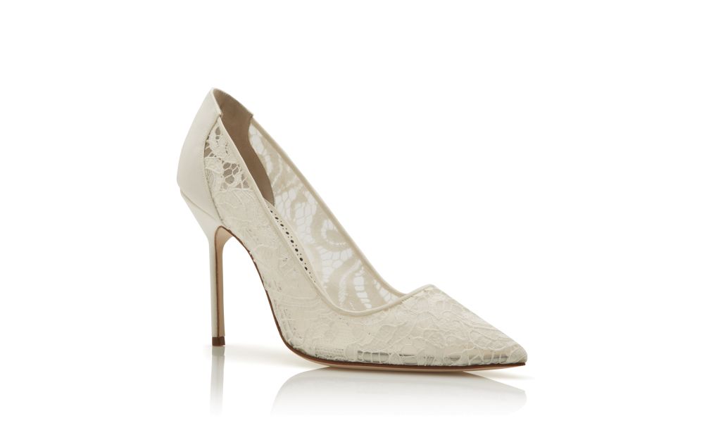 HANGISI BRIDE | White Satin Jewel Buckle Pumps | Manolo Blahnik