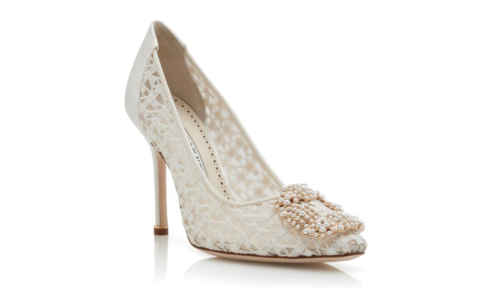 HANGISI GLITTER | Silver Glitter Jewel Buckle Pumps | Manolo Blahnik