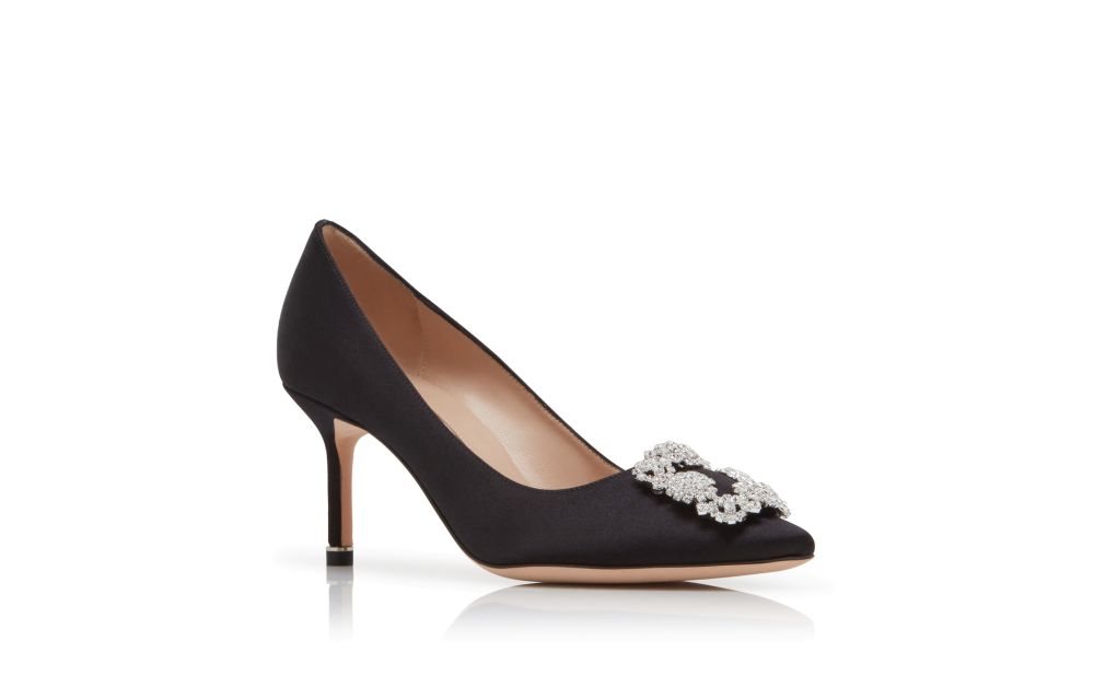 HANGISI VELVET 70 | Black Velvet Jewel Buckle Pumps | Manolo Blahnik