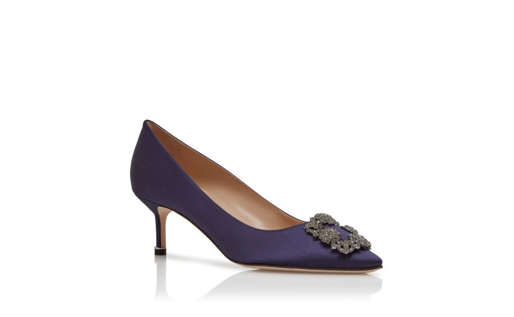 HANGISI | Blue Satin Jewel Buckle Pumps | Manolo Blahnik