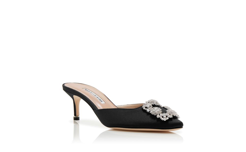 HANGISI VELVET 70 | Black Velvet Jewel Buckle Pumps | Manolo Blahnik