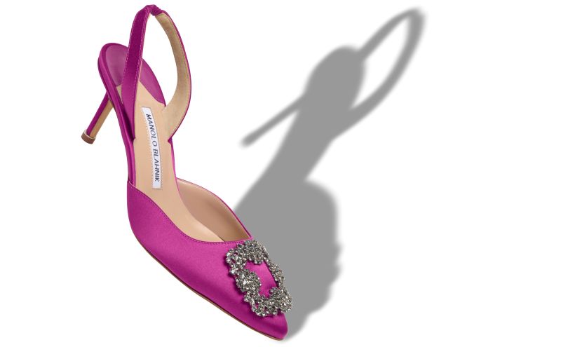 Hangisli, Pink Satin Jewel Buckle Slingback Pumps - US$1,295.00 