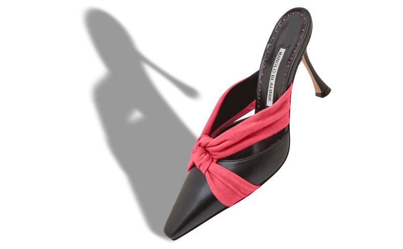 Walidoso, Black and Pink Nappa Leather Bow Detail Mules - US$995.00