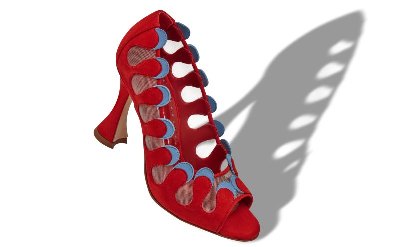 Aziz, Red and Blue Suede Scalloped Pumps - US$1,250.00 