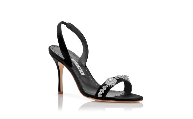 Lamisan, Black Satin Embellished Slingback Sandals - US$1,095.00