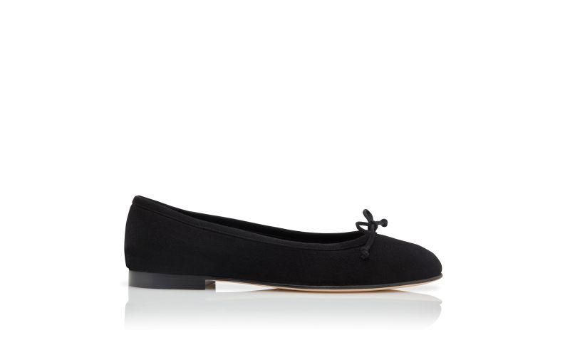 Side view of Veralli, Black Suede Ballerina Flats - US$725.00