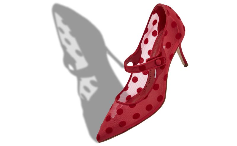 Camparimesh, Red Mesh Polka Dot Pointed Toe Pumps - AU$1,355.00