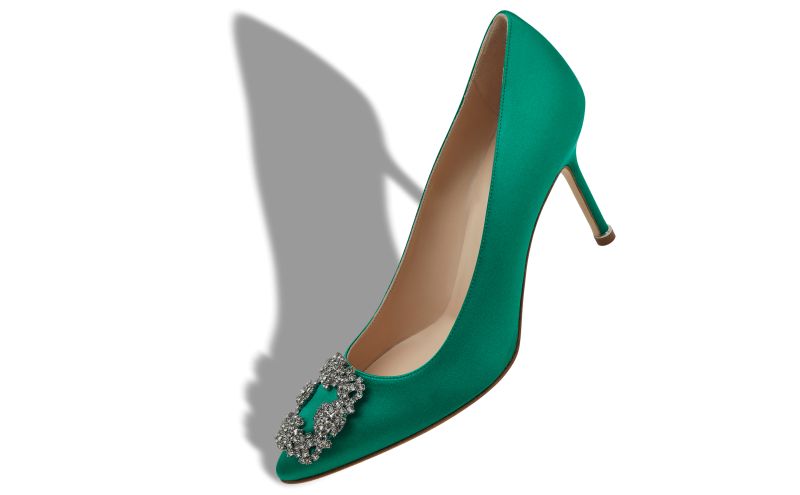 Hangisi 90, Green Satin Jewel Buckle Pumps - €1,145.00