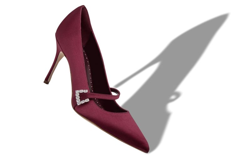 Ramima, Dark Red Satin Mary Jane Pumps - US$567.00 