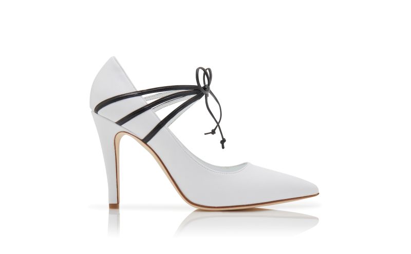 Side view of Bomanhi, White and Black Nappa Leather Lace-Up Pumps - US$463.00