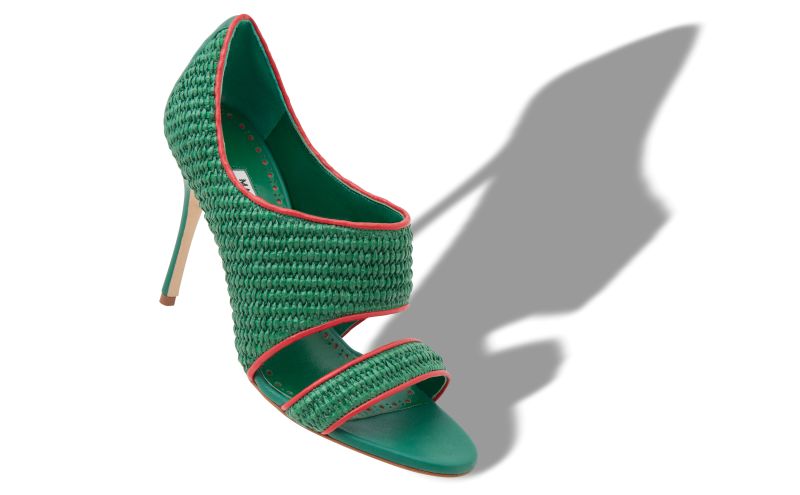 Bombil, Green and Red Raffia Open Toe Sandals - US$795.00 