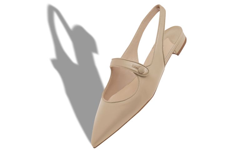 Campariflatsli, Beige Nappa Leather Slingback Flat Pumps - US$895.00