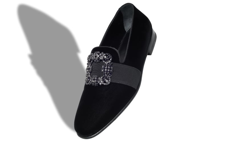 Carlton, Black Velvet Jewel Buckle Loafers - US$1,345.00