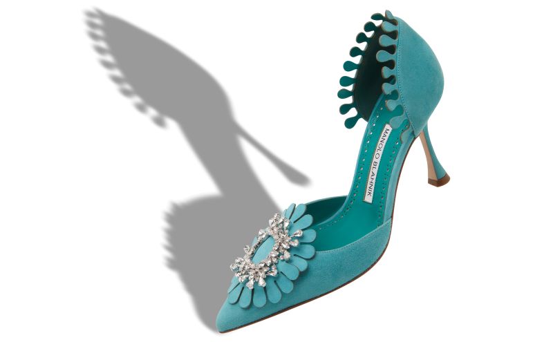 Shog, Light Blue Suede Jewel Embellished Pumps - CA$2,015.00