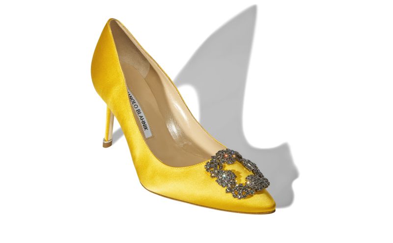 Hangisi 70, Yellow Satin Jewel Buckle Pumps - £945.00 