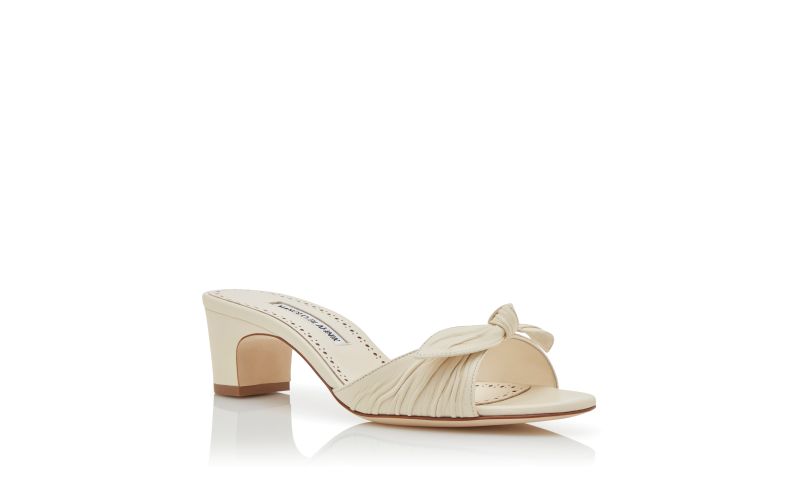 Lolloso, Cream Nappa Leather Bow Detail Mules - US$795.00