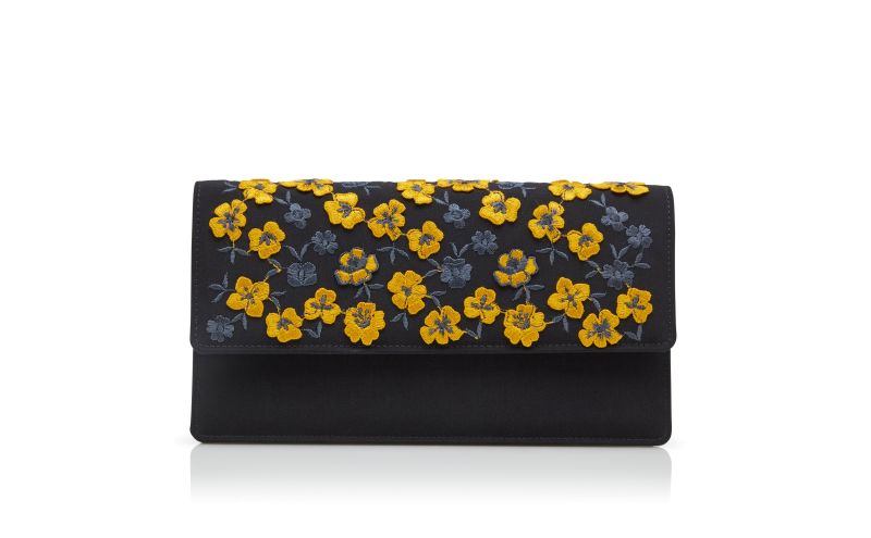 Side view of Capripla, Black and Yellow Silk Embroidered Clutch - US$2,285.00