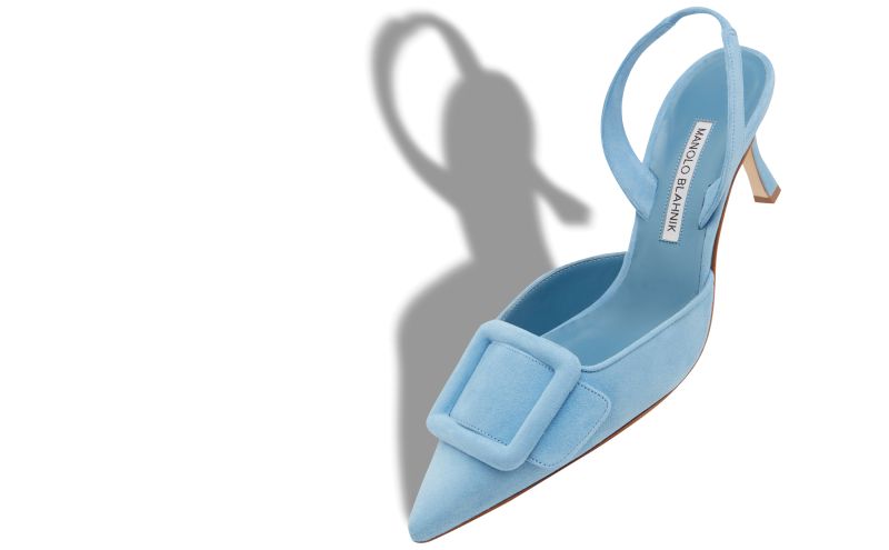 Maysli, Light Blue Suede Buckle Detail Slingback Pumps - CA$1,095.00