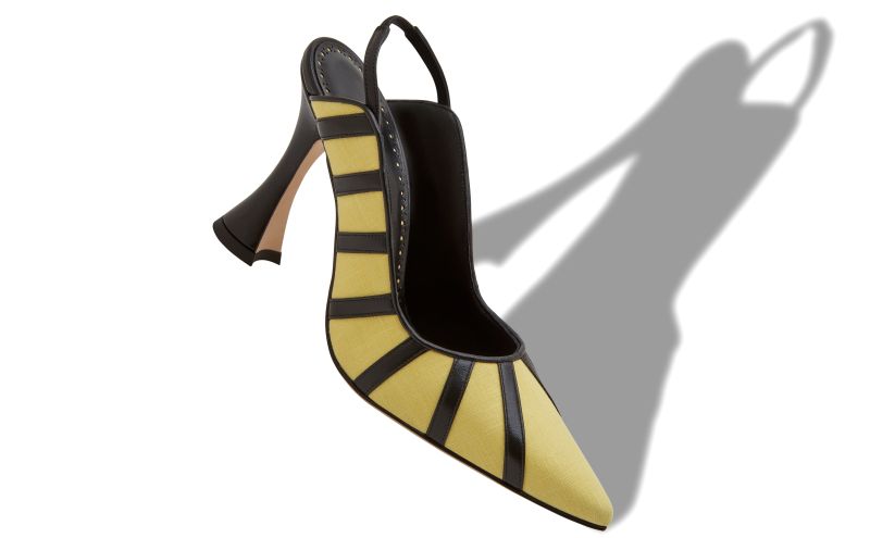 Hodouby, Yellow and Black Linen  Slingback Pumps - £850.00 