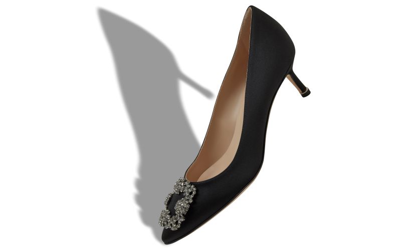 Hangisi 50, Black Satin Jewel Buckle Pumps - US$1,295.00