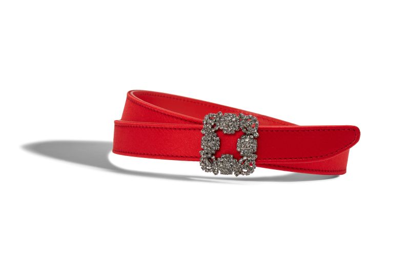 Hangisi belt mini, Red Satin Crystal Buckled Belt - US$795.00
