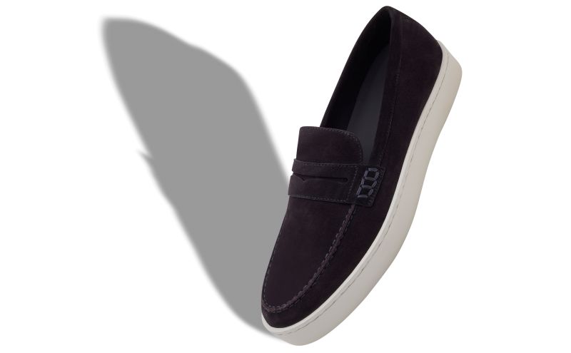 Ellis, Navy Blue Suede Slip-On Loafers - US$775.00