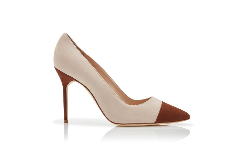 Side view of Capcour, Brown and Beige Suede Pointed Toe Pumps - £695.00