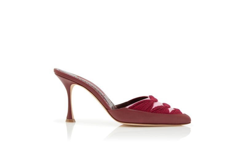 GRINA, Red and Purple Nappa Leather Ruched Mules , 745 GBP