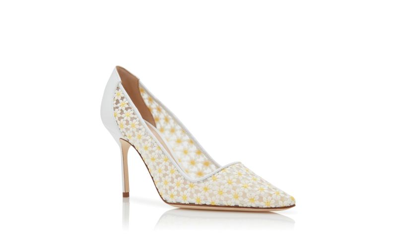 Bbla 90, White Lace Daisy Pointed Toe Pumps  - US$448.00