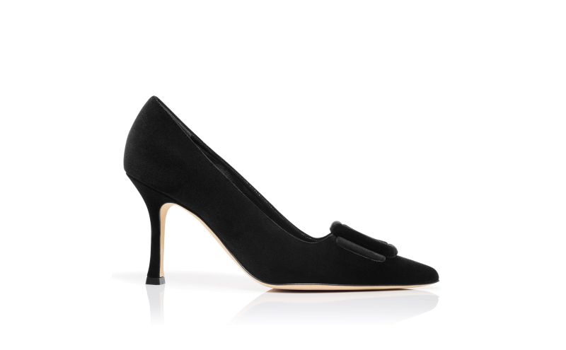 Side view of Maysalepump 90, Black Velvet Buckle Detail Pumps - US$895.00