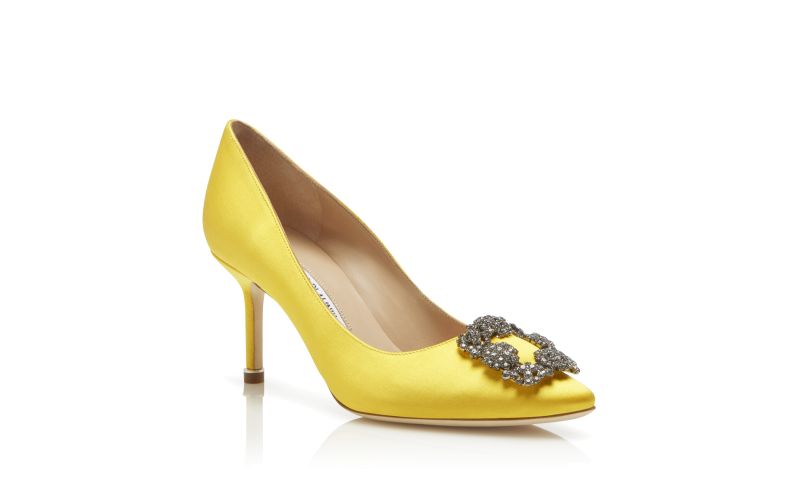 Hangisi 70, Yellow Satin Jewel Buckle Pumps - US$1,295.00